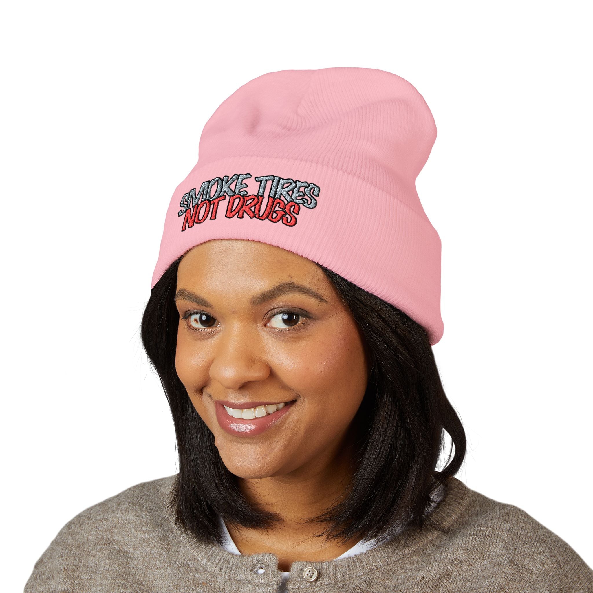 'Smoke Tires Not Drugs' Cuffed Beanie