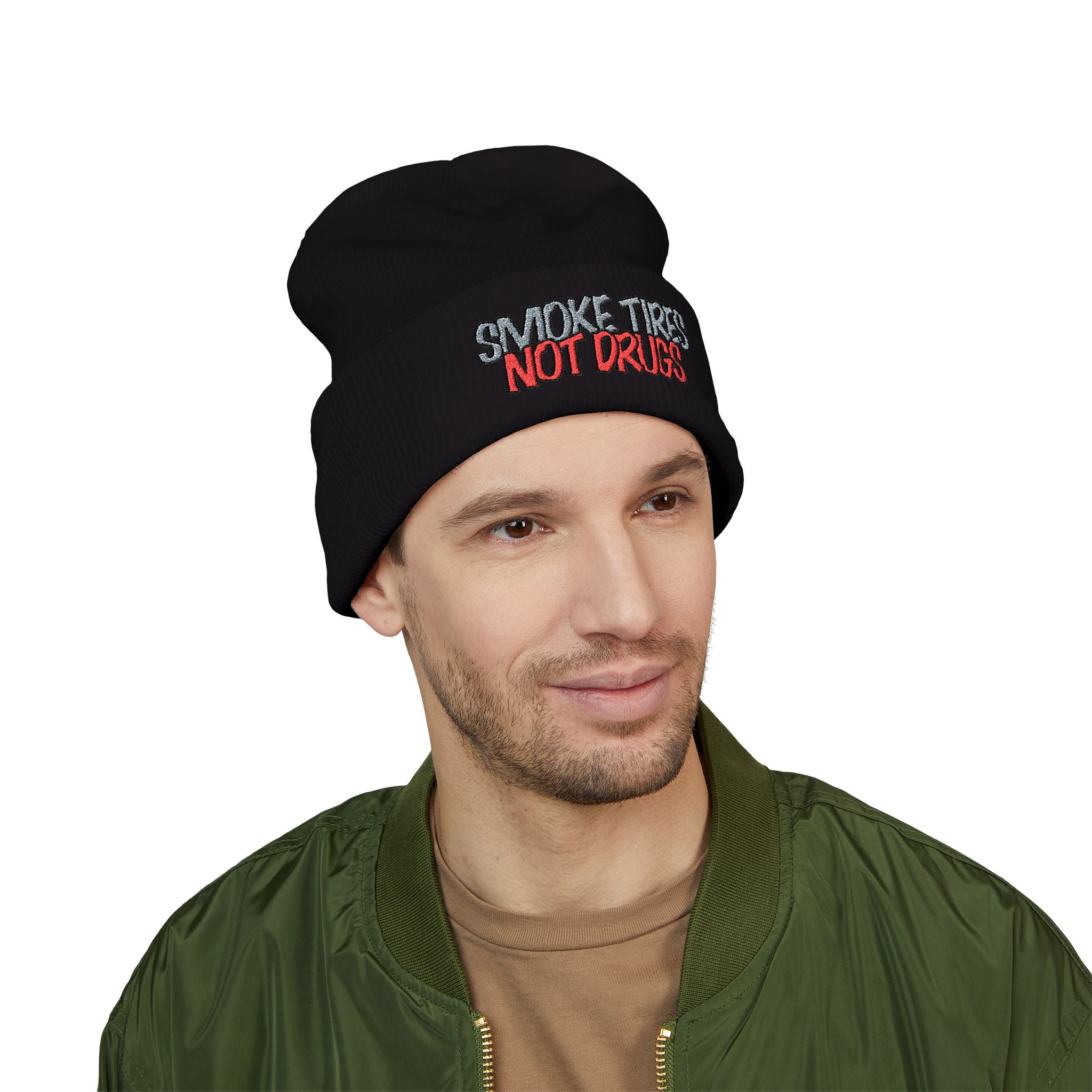 'Smoke Tires Not Drugs' Cuffed Beanie