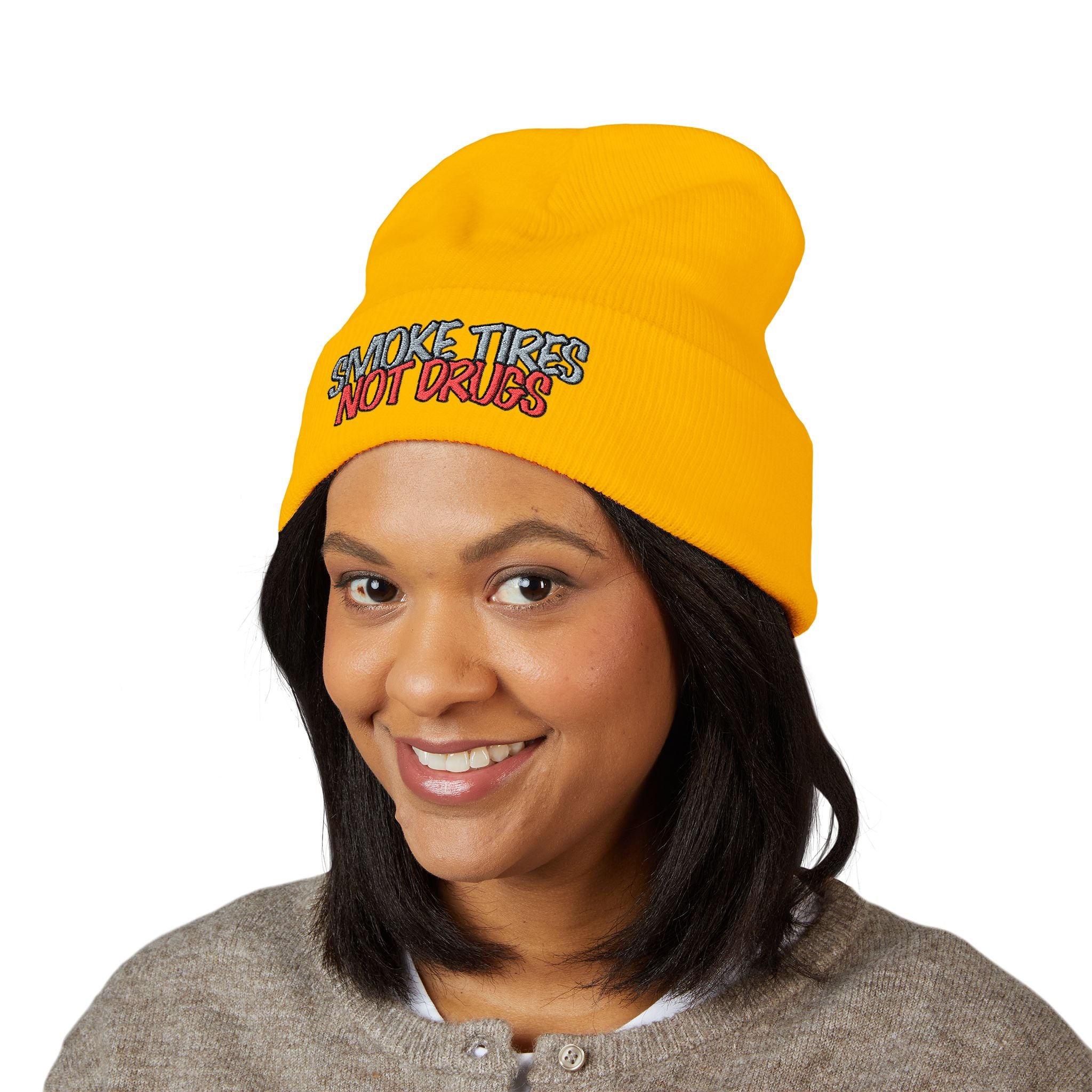 'Smoke Tires Not Drugs' Cuffed Beanie